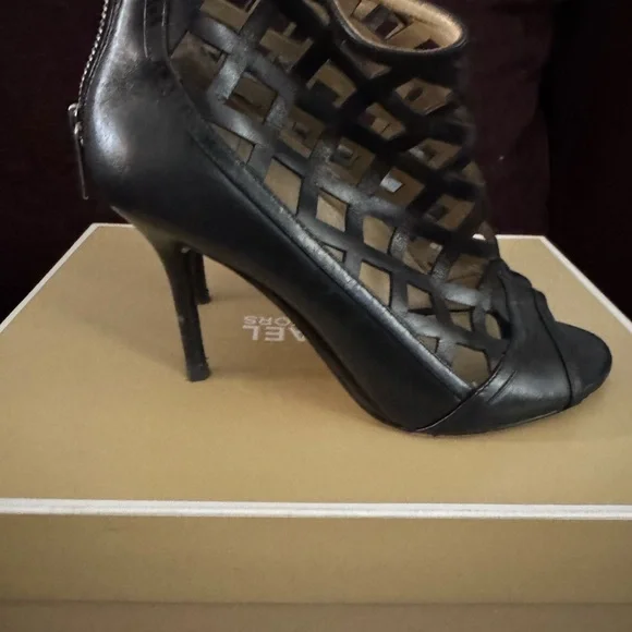 MICHAEL Michael Kors Black Lattice Peep-Toe Stiletto Heels - Picture 2 of 7